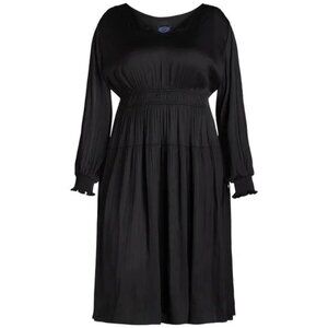 NWT, SZ L (12-14) Plisse Satin Midi Dress, Black